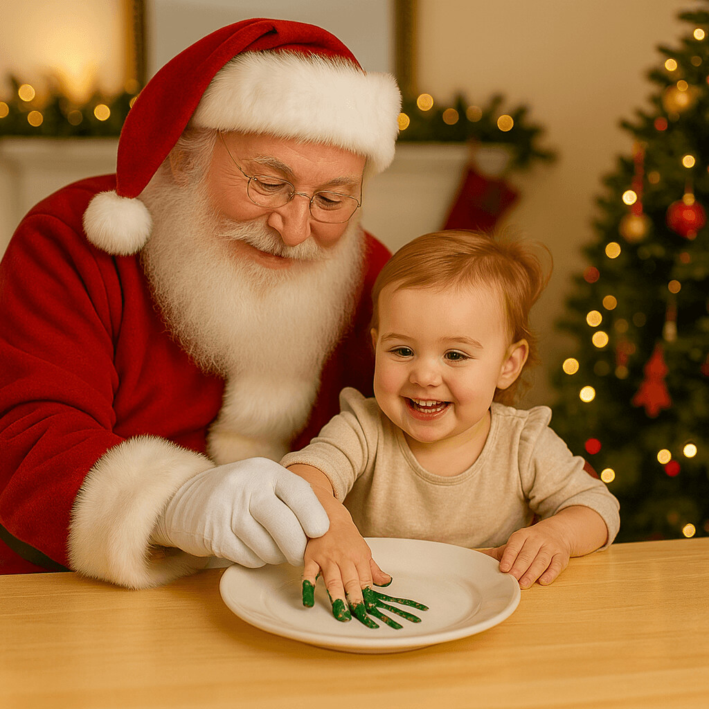santa and todler handprint scene santa and todler handprint scene